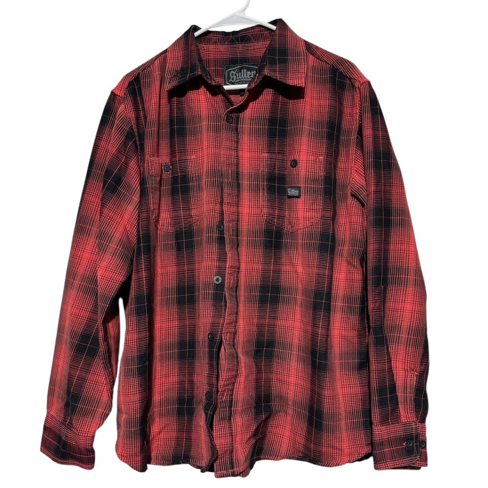 Sullen Plaid Button‎ Up Shirt Men Size L Red Orange Black Cabin Fall Ski Losge